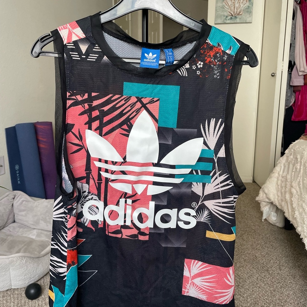 Adidas Women's Graphic Tank Top - Black, Pink, and Teal